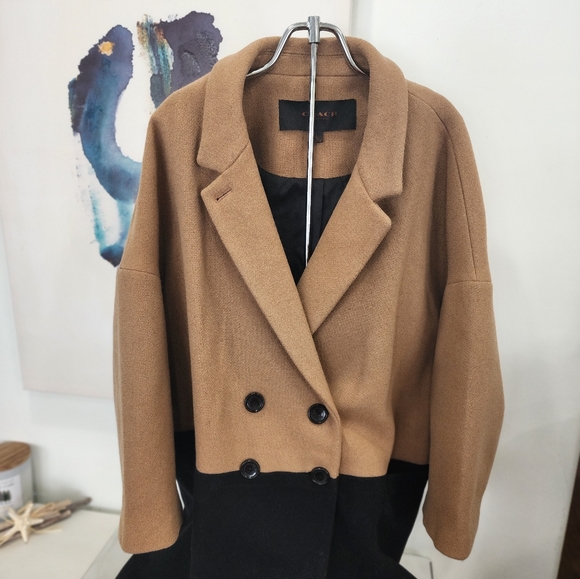 [ COACH] WOMEN'S SIZE XL,HEAVY WEIGHT WOOL - COLOR BLOCK TRENCH COAT - Picture 9 of 16